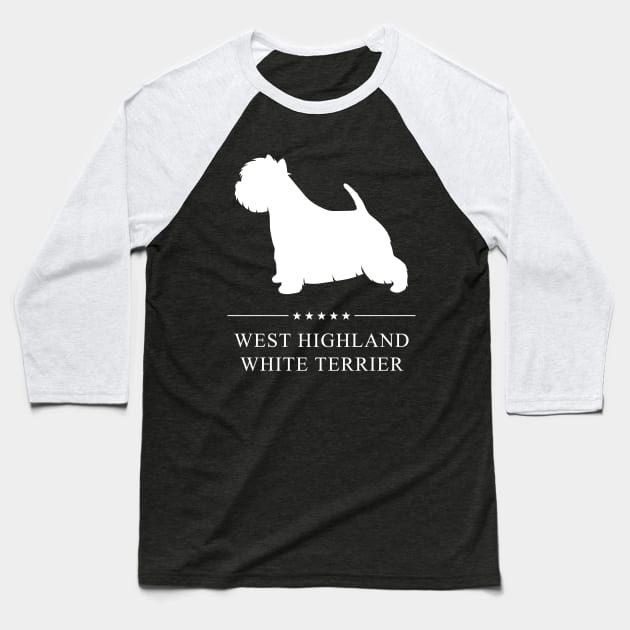 West Highland White Terrier Westie Dog White Silhouette Baseball T-Shirt by millersye